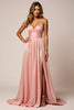 Load image into Gallery viewer, Sparkly Blush Pink A Line Satin V-Neck Long Prom Dress with Slit