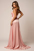 Load image into Gallery viewer, Sparkly Blush Pink A Line Satin V-Neck Long Prom Dress with Slit