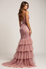 Load image into Gallery viewer, Dusty Rose Sheath Deep V-Neck Long Prom Dress with Silt