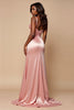 Load image into Gallery viewer, Sparkly Blush Pink A Line Satin Ruched Long Prom Dress with Slit