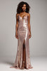 Load image into Gallery viewer, Sparkly Dusty Rose Sheath Satin Deep V-Neck Long Prom Dress with Sequins