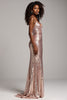 Load image into Gallery viewer, Sparkly Dusty Rose Sheath Satin Deep V-Neck Long Prom Dress with Sequins