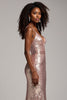 Load image into Gallery viewer, Sparkly Dusty Rose Sheath Satin Deep V-Neck Long Prom Dress with Sequins