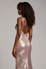 Load image into Gallery viewer, Sparkly Dusty Rose Sheath Satin Deep V-Neck Long Prom Dress with Sequins