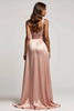 Load image into Gallery viewer, Dusty Rose A Line Satin Deep V-Neck Long Prom Dress