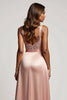 Load image into Gallery viewer, Dusty Rose A Line Satin Deep V-Neck Long Prom Dress