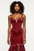 Load image into Gallery viewer, Corset Burgundy Mermaid Velvet Long Prom Dress with Slit