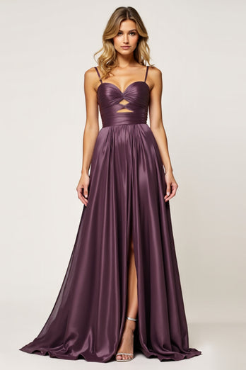 Sparkly Purple A Line Sweetheart Long Prom Dress with Slit