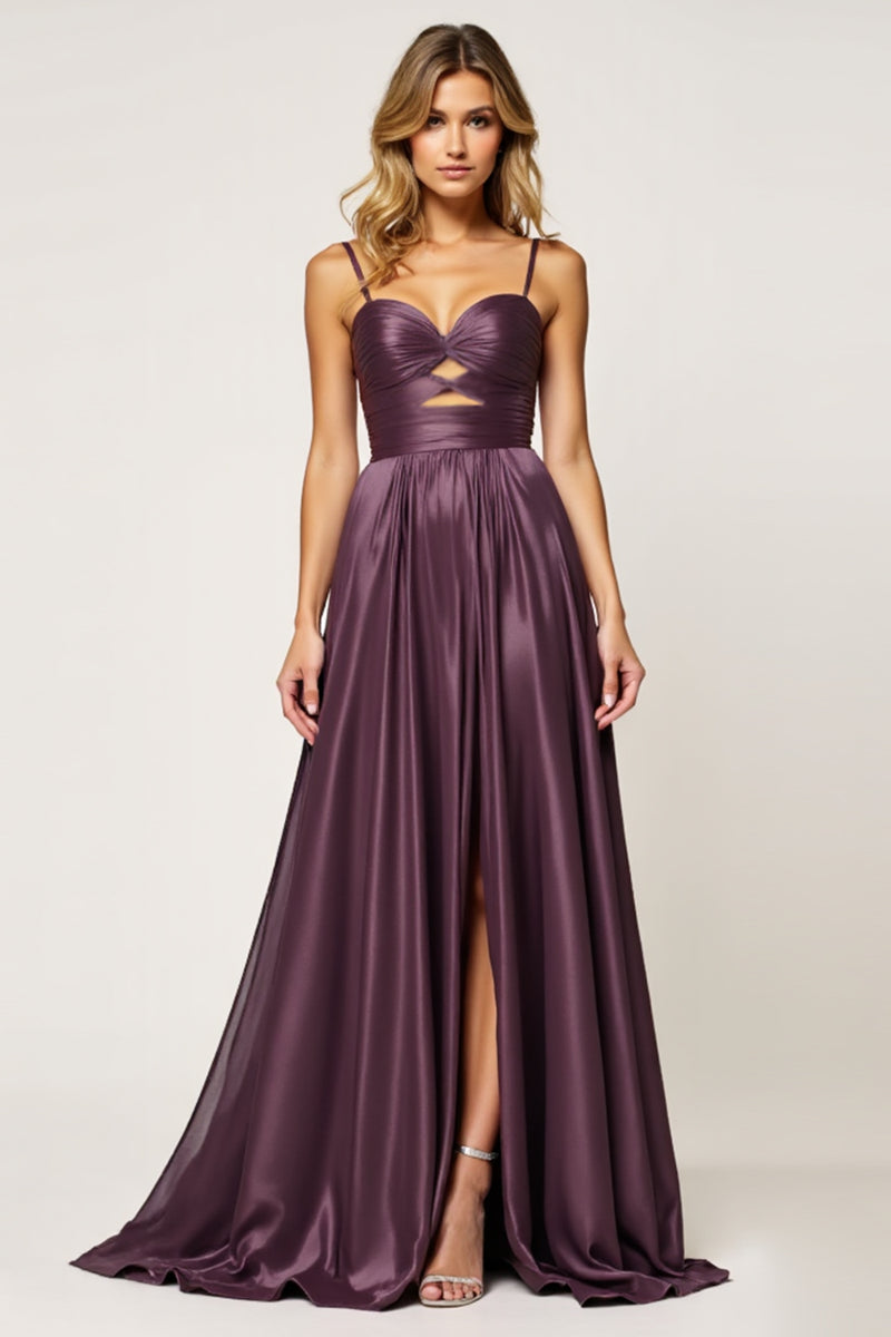 Load image into Gallery viewer, Sparkly Purple A Line Sweetheart Long Prom Dress with Slit