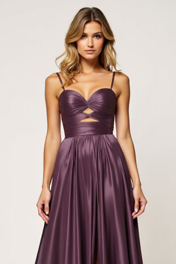 Sparkly Purple A Line Sweetheart Long Prom Dress with Slit