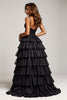 Load image into Gallery viewer, Black Ball Gown Long Tiered Prom Dress With Slit