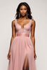 Load image into Gallery viewer, Dusty Rose A Line V-Neck Long Tulle Prom Dress with Slit