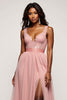 Load image into Gallery viewer, Dusty Rose A Line V-Neck Long Tulle Prom Dress with Slit