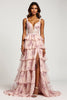 Load image into Gallery viewer, Blush Flower A Line Chiffon V-Neck Long Prom Dress with Slit