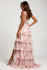 Load image into Gallery viewer, Blush Flower A Line Chiffon V-Neck Long Prom Dress with Slit