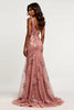 Load image into Gallery viewer, Dusty Rose Sheath Tulle V-Neck Long Prom Dress with Slit