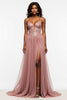 Load image into Gallery viewer, Corset Dusty Rose Tulle Prom Dress with Slit