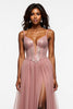 Load image into Gallery viewer, Corset Dusty Rose Tulle Prom Dress with Slit