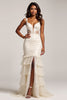 Load image into Gallery viewer, Light Champagne Mermaid V-Neck Long Prom Dress with Slit