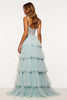 Load image into Gallery viewer, Light Blue Tiered Tulle Long Corset Prom Dress with Slit