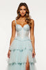 Load image into Gallery viewer, Light Blue Tiered Tulle Long Corset Prom Dress with Slit