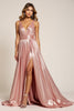 Load image into Gallery viewer, Sparkly Dusty Rose Deep V-Neck Long Satin Prom Dress with Slit