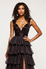 Load image into Gallery viewer, Black A Line Tiered Long Tulle Prom Dress with Slit