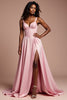 Load image into Gallery viewer, Corset Pink A Line Long Satin Prom Dress with Slit