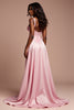 Load image into Gallery viewer, Corset Pink A Line Long Satin Prom Dress with Slit