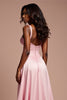 Load image into Gallery viewer, Corset Pink A Line Long Satin Prom Dress with Slit