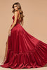 Load image into Gallery viewer, Dark Red A Line Satin Sweetheart Long Prom Dress with Slit