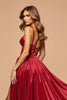 Load image into Gallery viewer, Dark Red A Line Satin Sweetheart Long Prom Dress with Slit