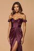 Load image into Gallery viewer, Purple Sheath Off the Shoulder Ruched Long Prom Dress with Slit