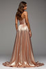 Load image into Gallery viewer, Sweetheart Rose Gold Satin Ruched Long Prom Dress with Slit