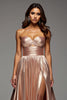 Load image into Gallery viewer, Sweetheart Rose Gold Satin Ruched Long Prom Dress with Slit