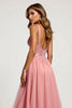 Load image into Gallery viewer, Pink A Line Tulle V-Neck Long Prom Dress with slit