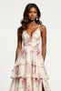 Load image into Gallery viewer, Champagne Flower Chiffon Tiered V-Neck Long Prom Dress with Slit