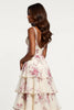 Load image into Gallery viewer, Champagne Flower Chiffon Tiered V-Neck Long Prom Dress with Slit