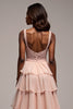 Load image into Gallery viewer, Dusty Rose Tiered V-Neck Long Tulle Prom Dress with Slit