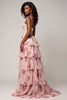 Load image into Gallery viewer, Blush Flower Chiffon Tiered Sweetheart Long Corset Prom Dress with Slit