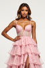 Load image into Gallery viewer, Blush Flower Tulle Tiered V-Neck Long Prom Dress with Slit