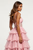 Load image into Gallery viewer, Blush Flower Tulle Tiered V-Neck Long Prom Dress with Slit