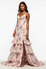 Load image into Gallery viewer, Champagne Flower Mermaid Tiered V-Neck Long Chiffon Prom Dress with Slit