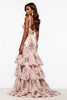 Load image into Gallery viewer, Champagne Flower Mermaid Tiered V-Neck Long Chiffon Prom Dress with Slit