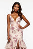 Load image into Gallery viewer, Champagne Flower Mermaid Tiered V-Neck Long Chiffon Prom Dress with Slit