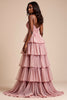 Load image into Gallery viewer, Dusty Rose A Line Tiered V-Neck Long Prom Dress with Slit