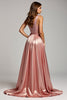 Load image into Gallery viewer, Sparkly Dusty Rose V-Neck Long Prom Dress with Slit