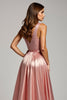 Load image into Gallery viewer, Sparkly Dusty Rose V-Neck Long Prom Dress with Slit