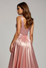 Load image into Gallery viewer, Sparkly Dusty Rose V-Neck Long Prom Dress with Slit