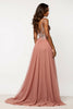 Load image into Gallery viewer, Dusty Rose A Line Tulle V-Neck Long Prom Dress with Sequins